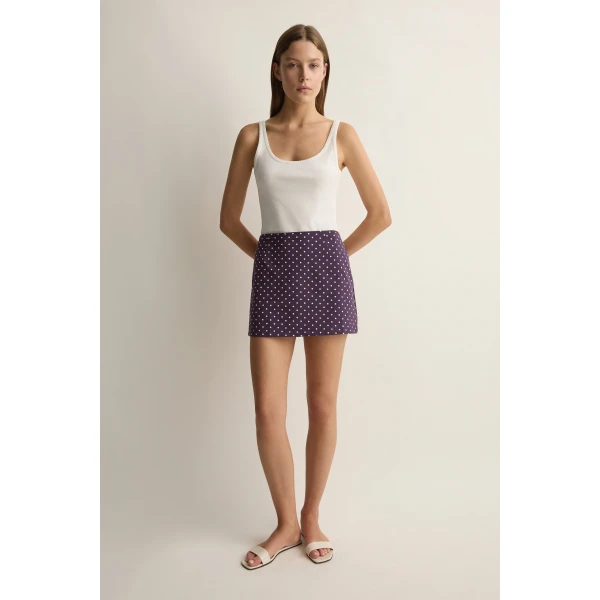 Posse Tommy Skirt in Purple Ivory Polka Dot | Midi Skirts | Luxury Shoes , view 2