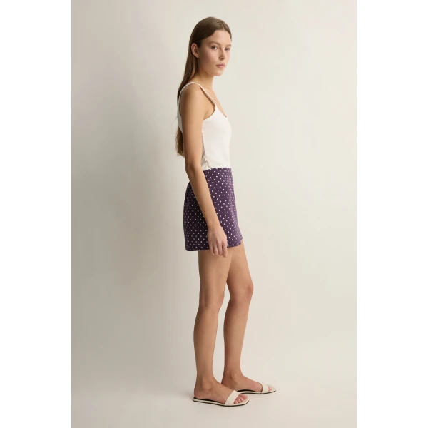 Posse Tommy Skirt in Purple Ivory Polka Dot | Midi Skirts | Luxury Shoes , view 3