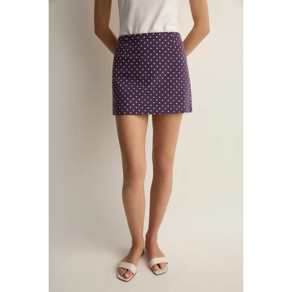 Posse Tommy Skirt in Purple Ivory Polka Dot | Midi Skirts | Luxury Shoes , view 5
