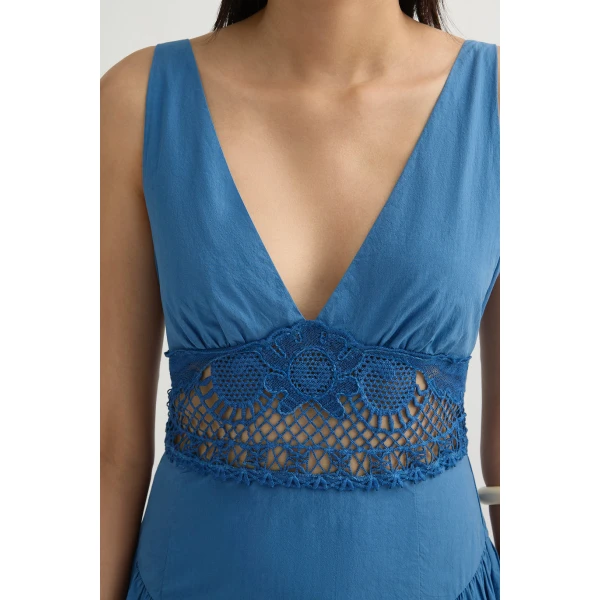Posse Veda V-Neck Dress in Azure | Midi Dresses | Luxury Shoes , view 3