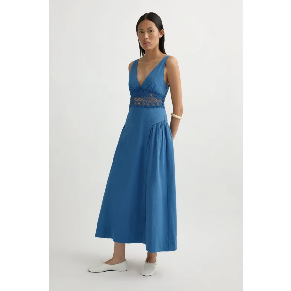 Posse Veda V-Neck Dress in Azure | Midi Dresses | Luxury Shoes , view 4