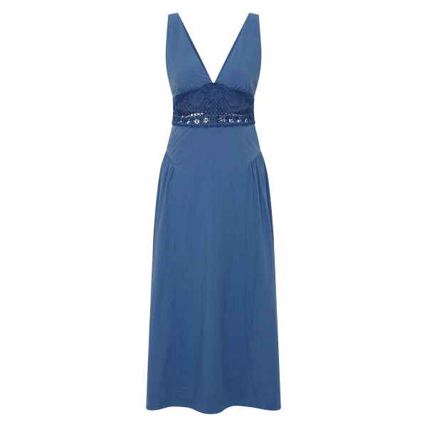 Posse Veda V-Neck Dress in Azure | Midi Dresses | Luxury Shoes 