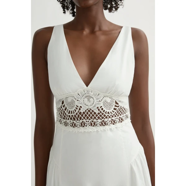 Posse Veda V-Neck Dress in Vintage White | Midi Dresses | Luxury Shoes , view 3