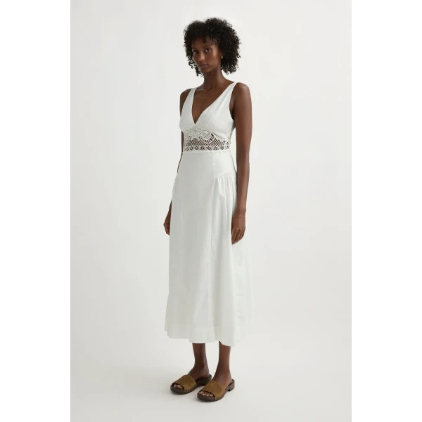 Posse Veda V-Neck Dress in Vintage White | Midi Dresses | Luxury Shoes , view 4
