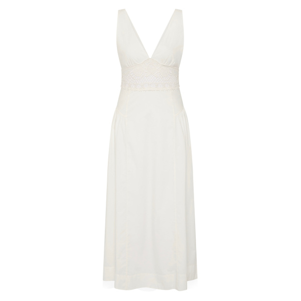 Posse Veda V-Neck Dress in Vintage White | Midi Dresses | Luxury Shoes 