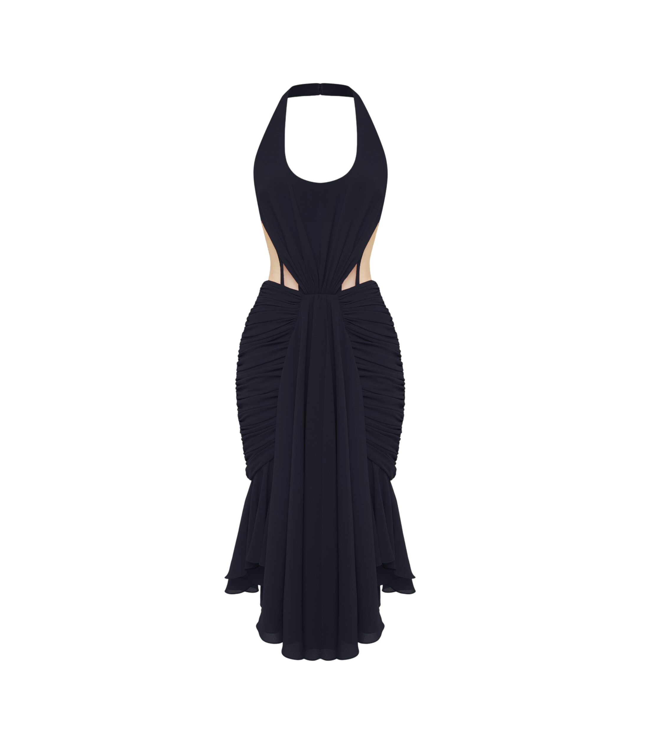 Corset Midi Halter Dress in Black