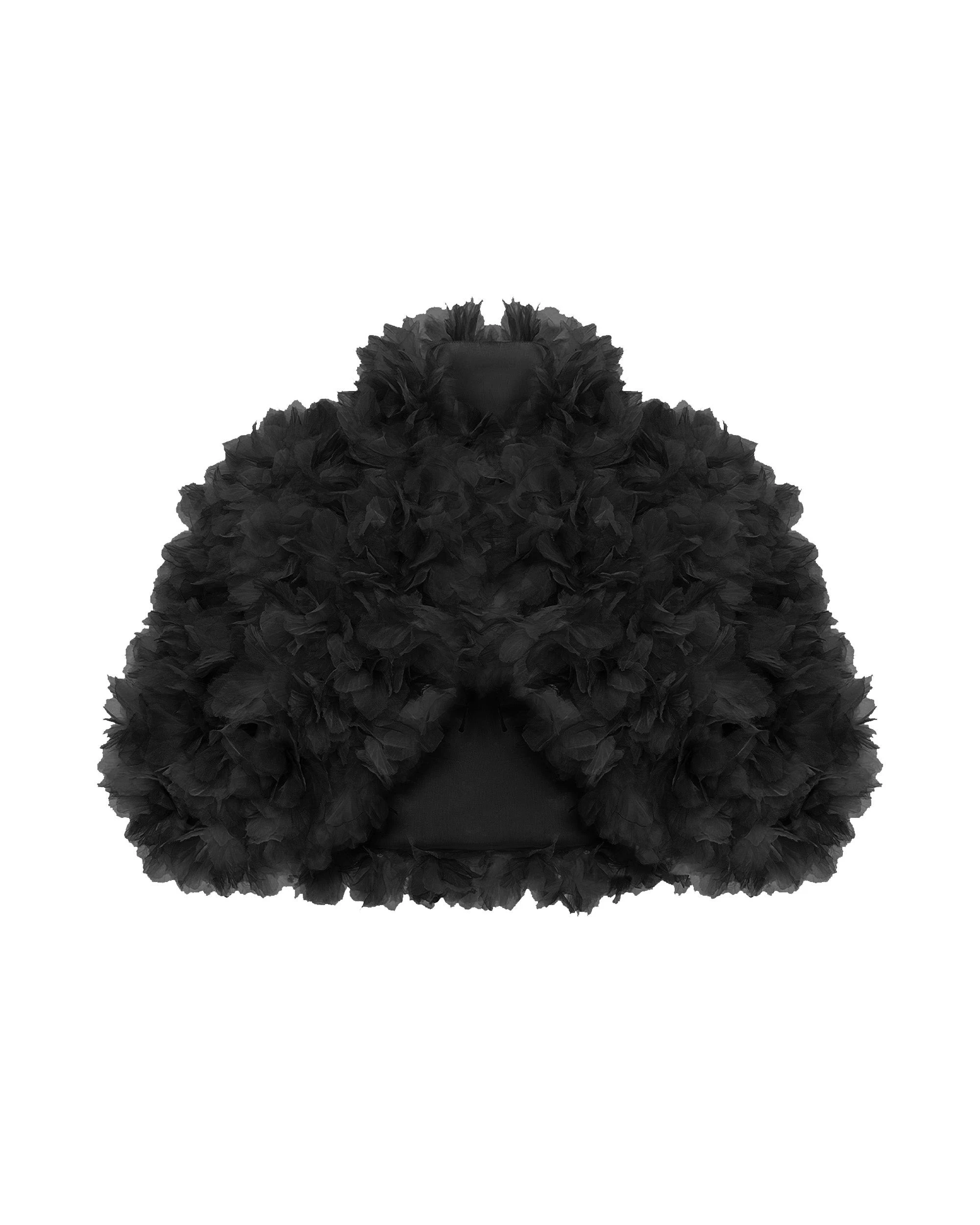 Cropped Bolero with a Floral Trim in Black