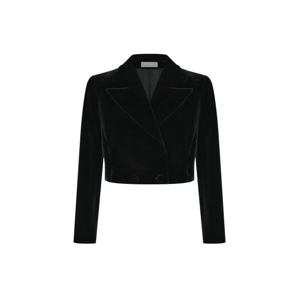 Rasario Cropped Velvet Jacket in Black