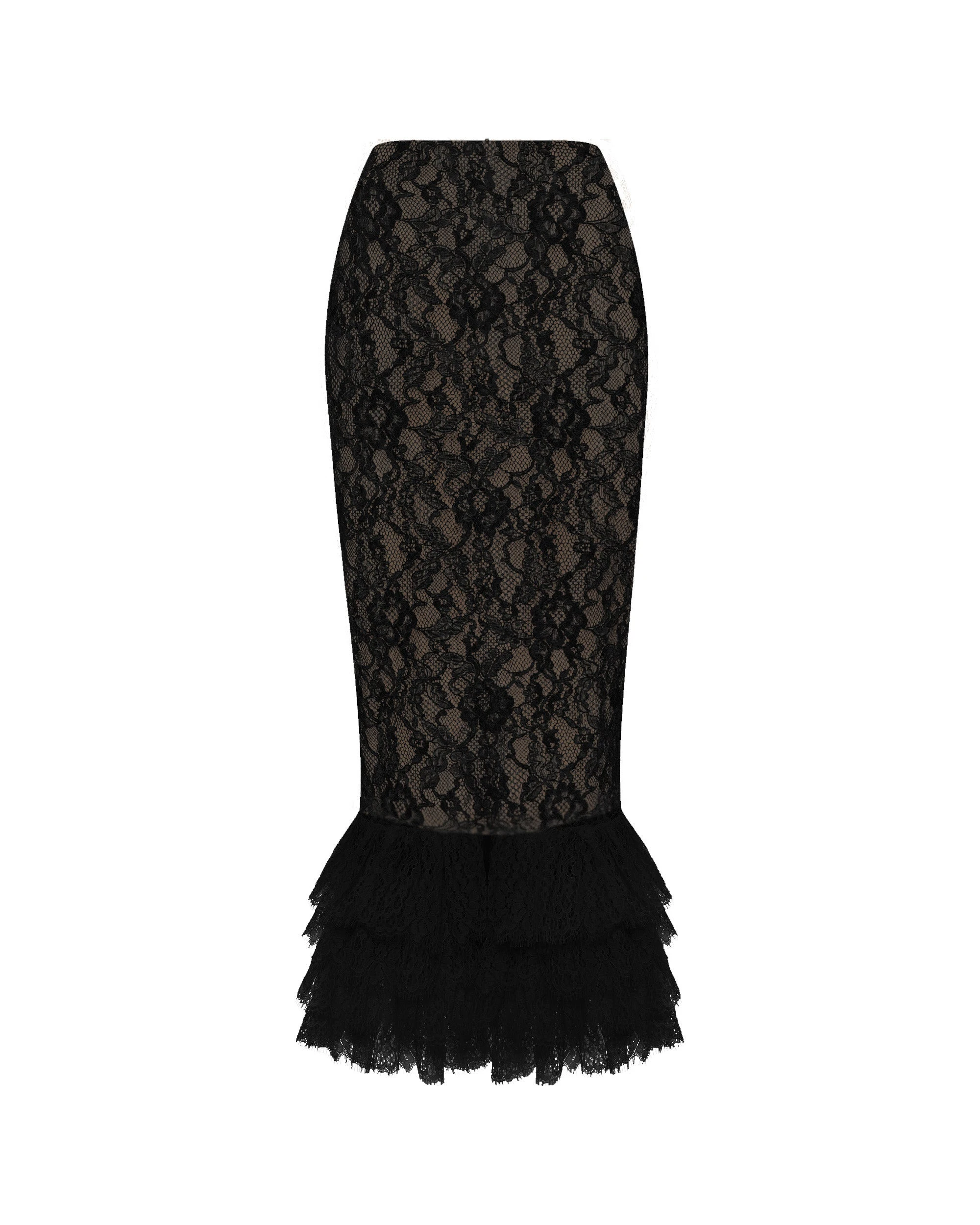 Lace Midi Skirt in Black