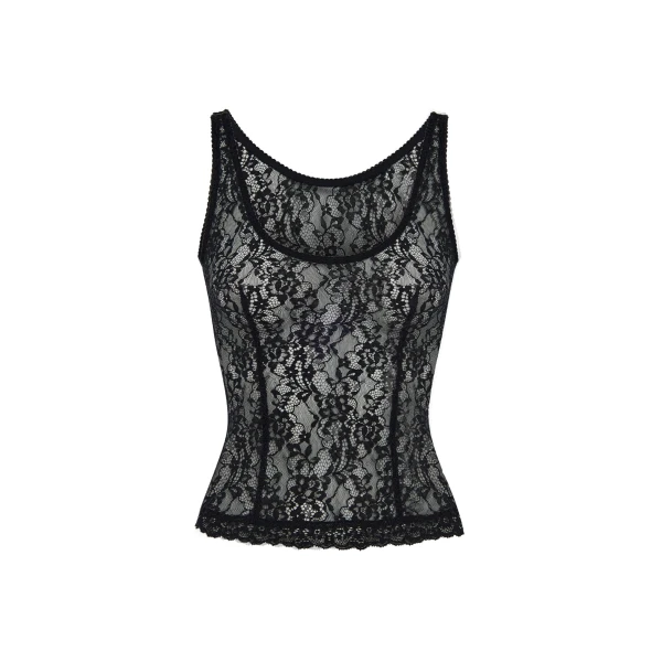 Rasario Lace Tank Top in Black