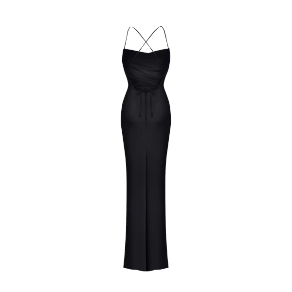 Rasario Satin Slip Gown in Black, view 2