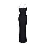 Rasario Satin Slip Gown in Black