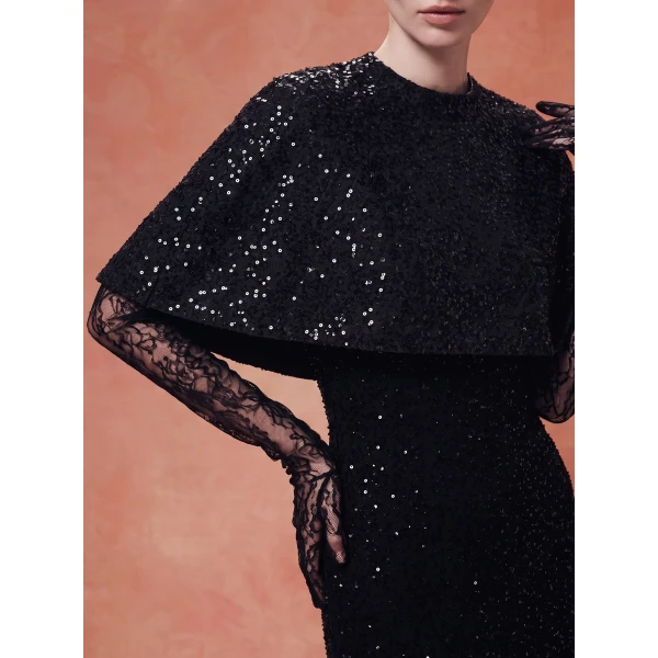 Rasario Sequin-Embroidered Cape in Black, view 3