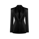 Rasario Single-Breasted Satin Jacket in Black