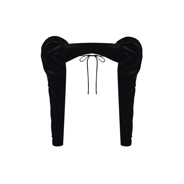 Rasario Velvet Bolero with Voluminous Sleeves in Black, view 2