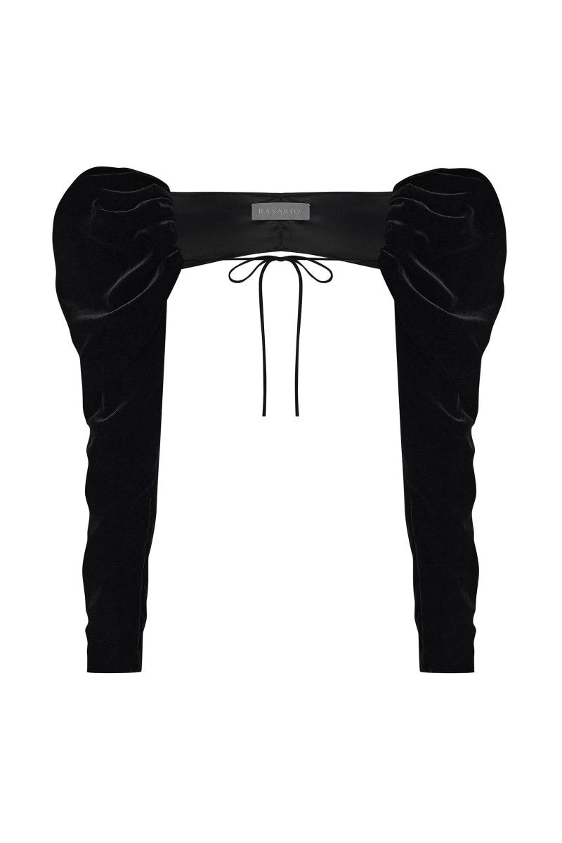 Velvet Bolero with Voluminous Sleeves in Black