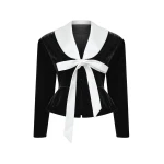 Rasario Velvet Fitted Jacket with Satin Collar in Black