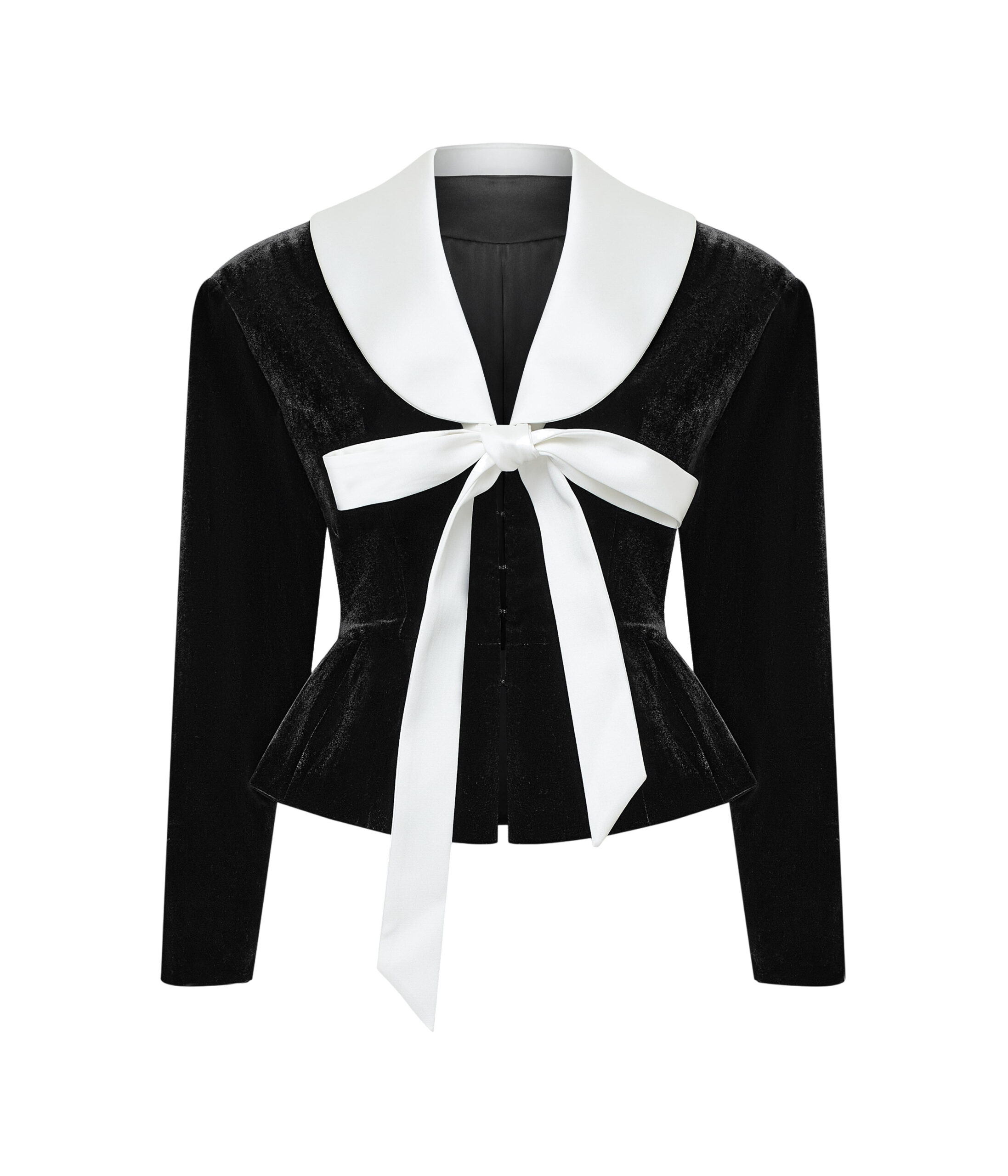 Velvet Fitted Jacket with Satin Collar in Black