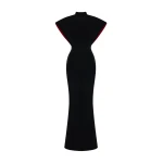 Rasario Velvet Maxi Dress with Sculptural Sleeves and Teardrop Back in Black