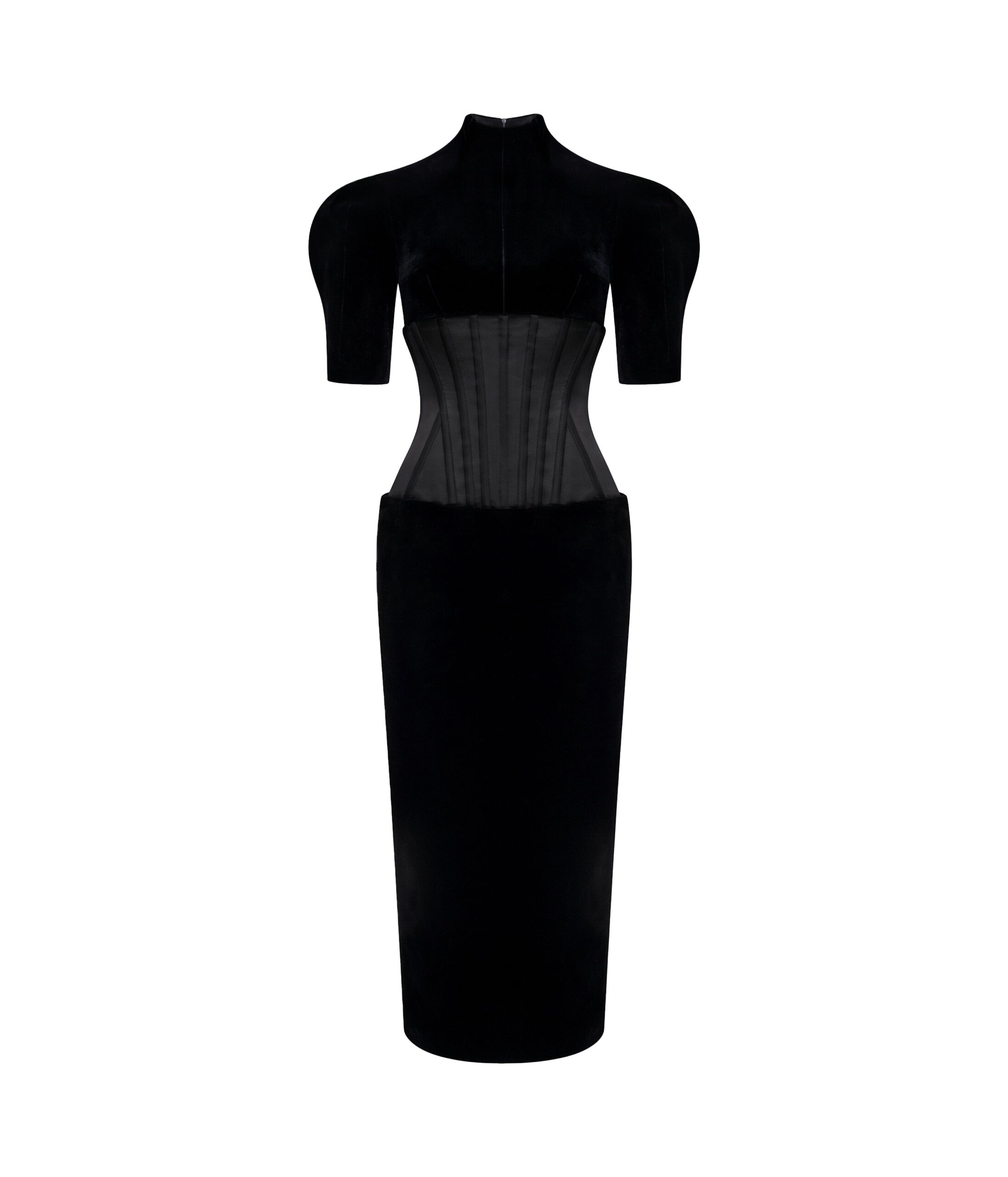Velvet Midi Dress with Corset in Black
