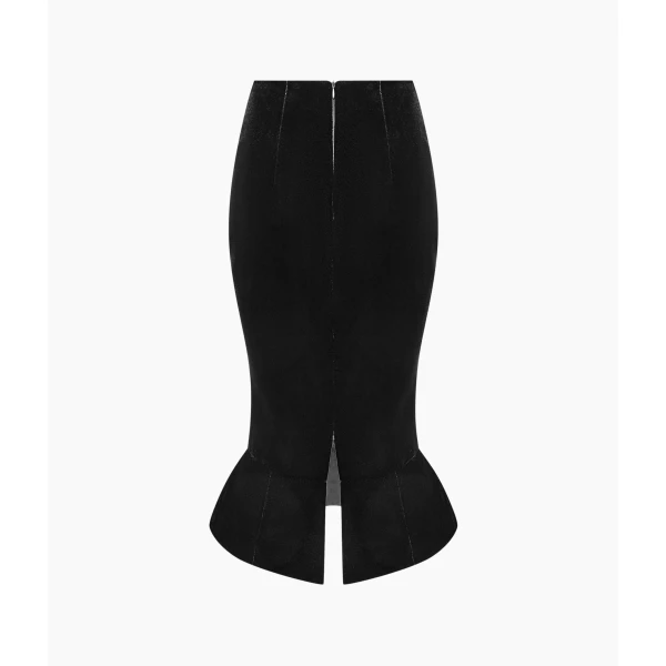 Rasario Velvet Midi Skirt with a Yoke in Black, view 2