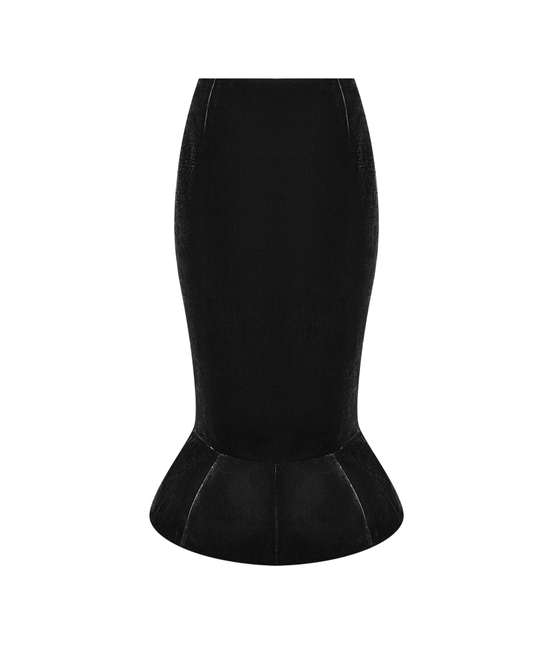 Velvet Midi Skirt with a Yoke in Black