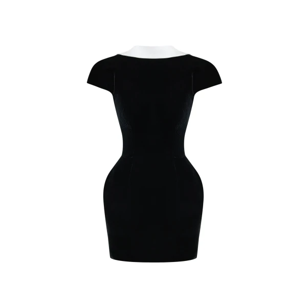 Rasario Velvet Mini Dress with a Deep Back Neckline in Black
