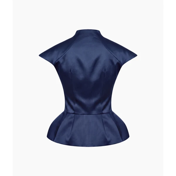 Rasario Crepe Satin Draped Top in Blue, view 2