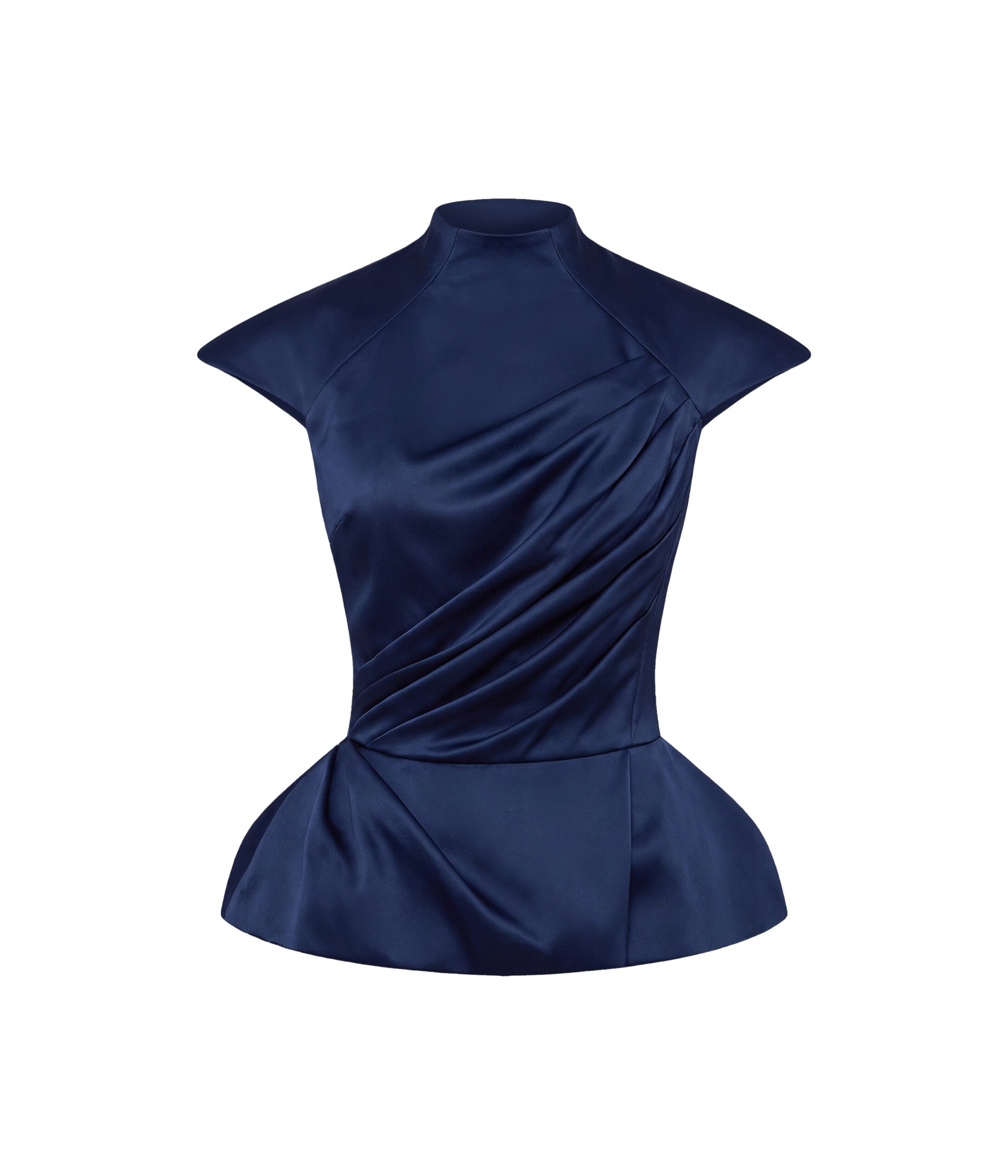 Crepe Satin Draped Top in Blue