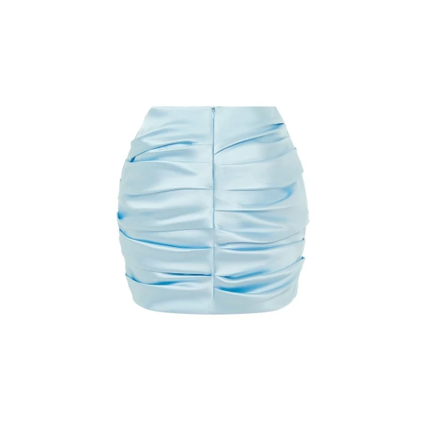 Rasario Draped Satin Mini Skirt in Light Blue, view 2