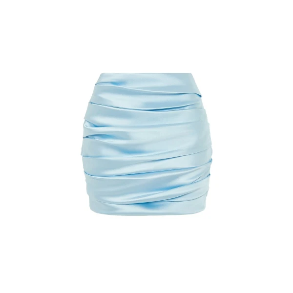Rasario Draped Satin Mini Skirt in Light Blue