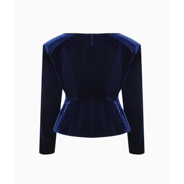 Rasario Velvet Fitted Jacket with Satin Collar in Dark Blue, view 2