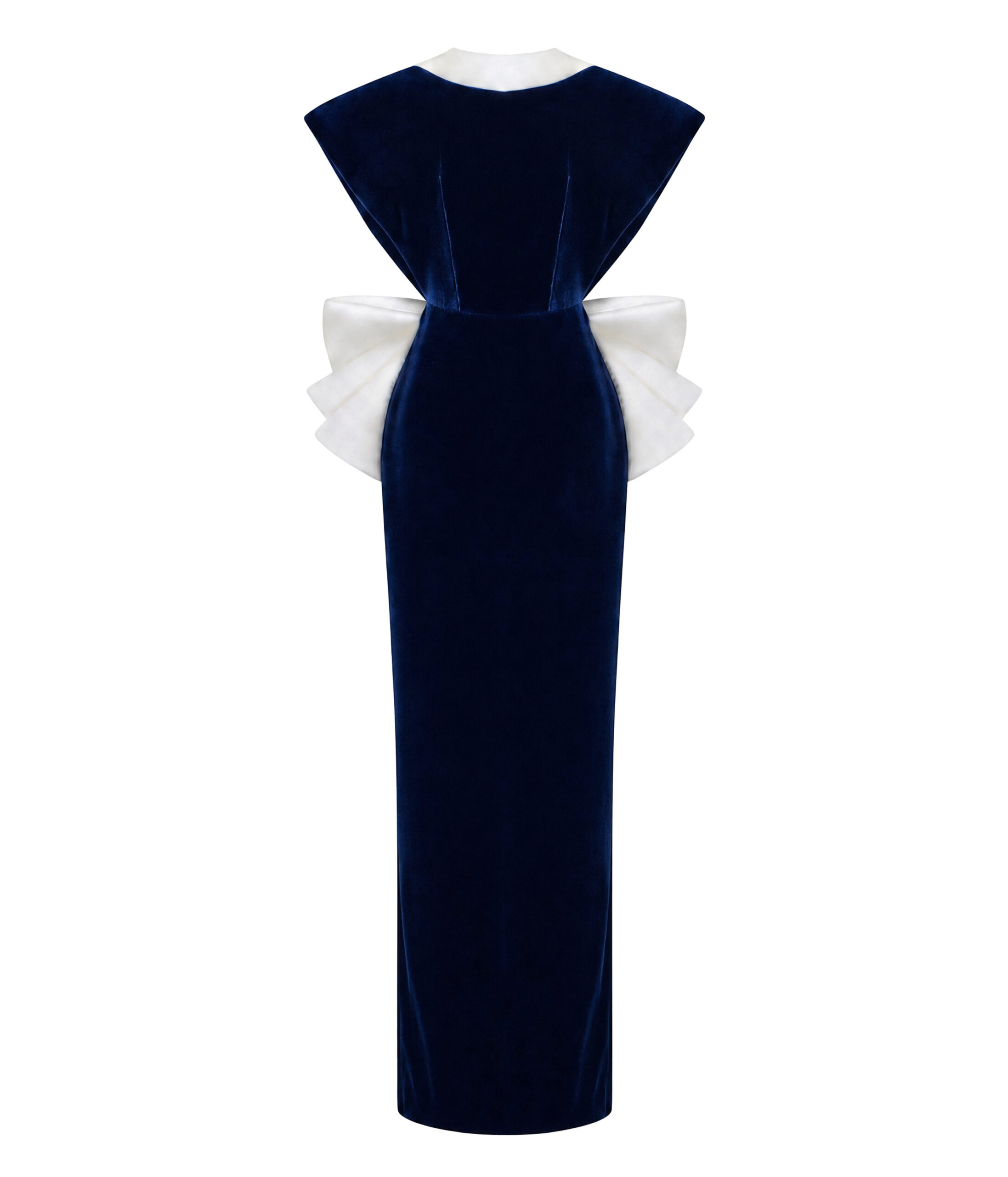 Velvet Maxi Dress with an Open Back and Satin Bow in Dark Blue