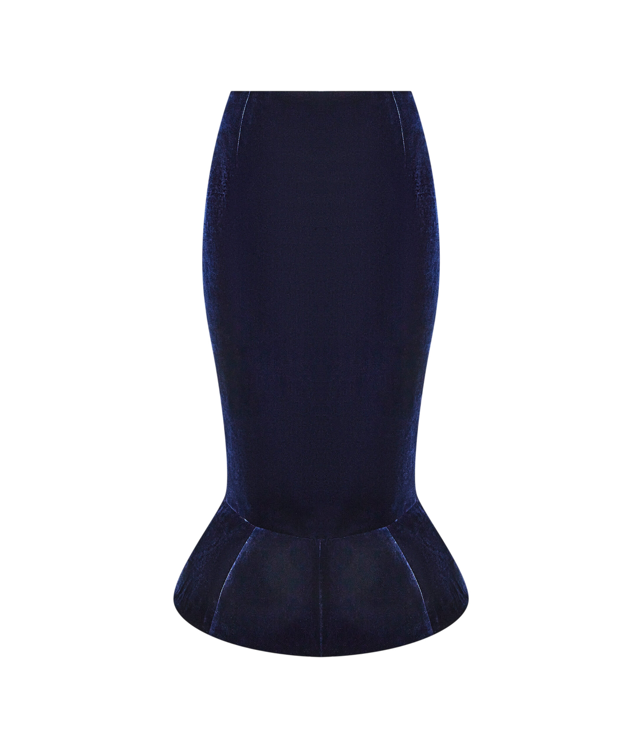 Velvet Midi Skirt with a Yoke in Dark Blue