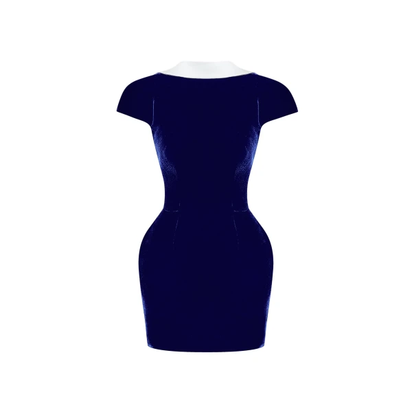 Rasario Velvet Mini Dress with a Deep Back Neckline in Dark Blue