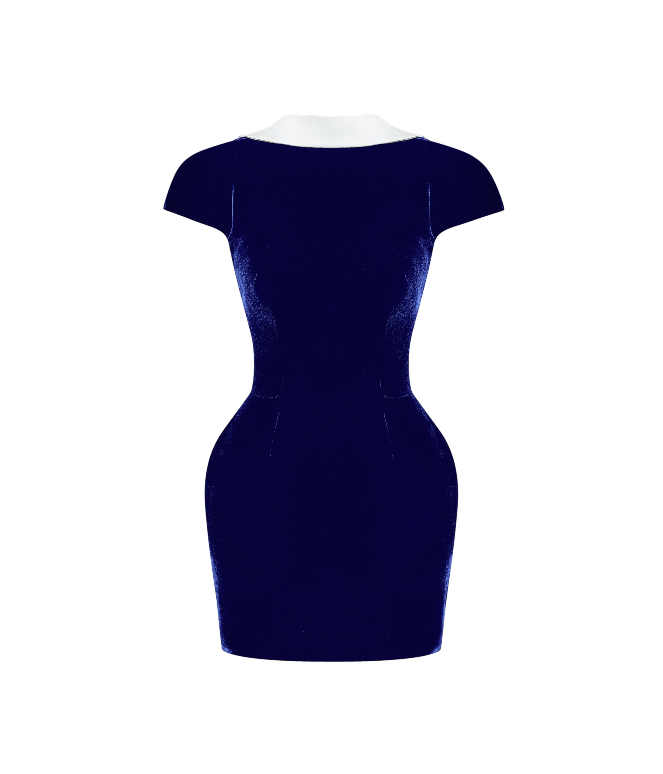 Velvet Mini Dress with a Deep Back Neckline in Dark Blue