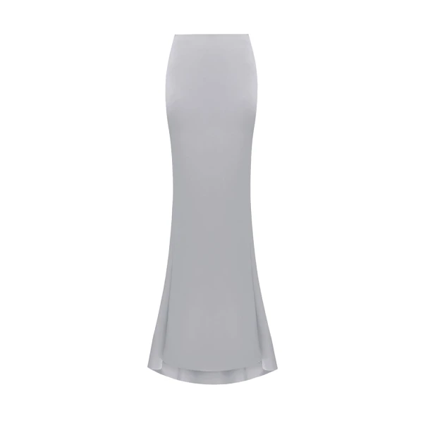 Rasario Draped Satin Maxi Skirt with a Train in Grey