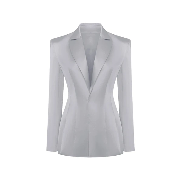 Rasario Single-Breasted Satin Jacket in Grey