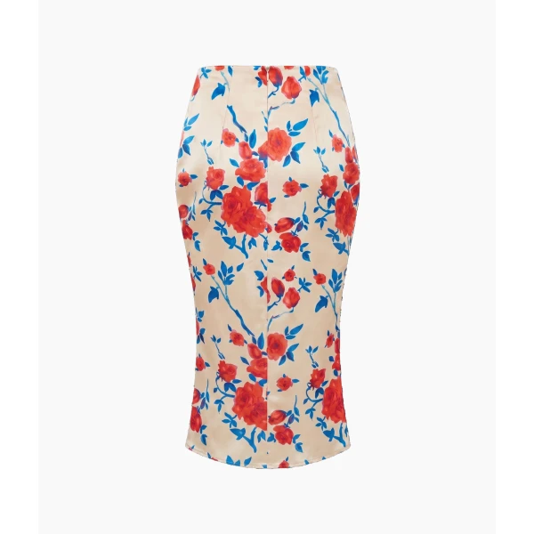 Rasario Crepe Satin Midi Skirt in Beige, view 2