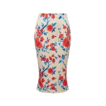 Rasario Crepe Satin Midi Skirt in Beige