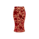 Rasario Devoré Velvet Midi Skirt in Red and Beige
