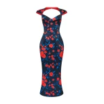 Rasario Floral Satin Midi Dress in Blue