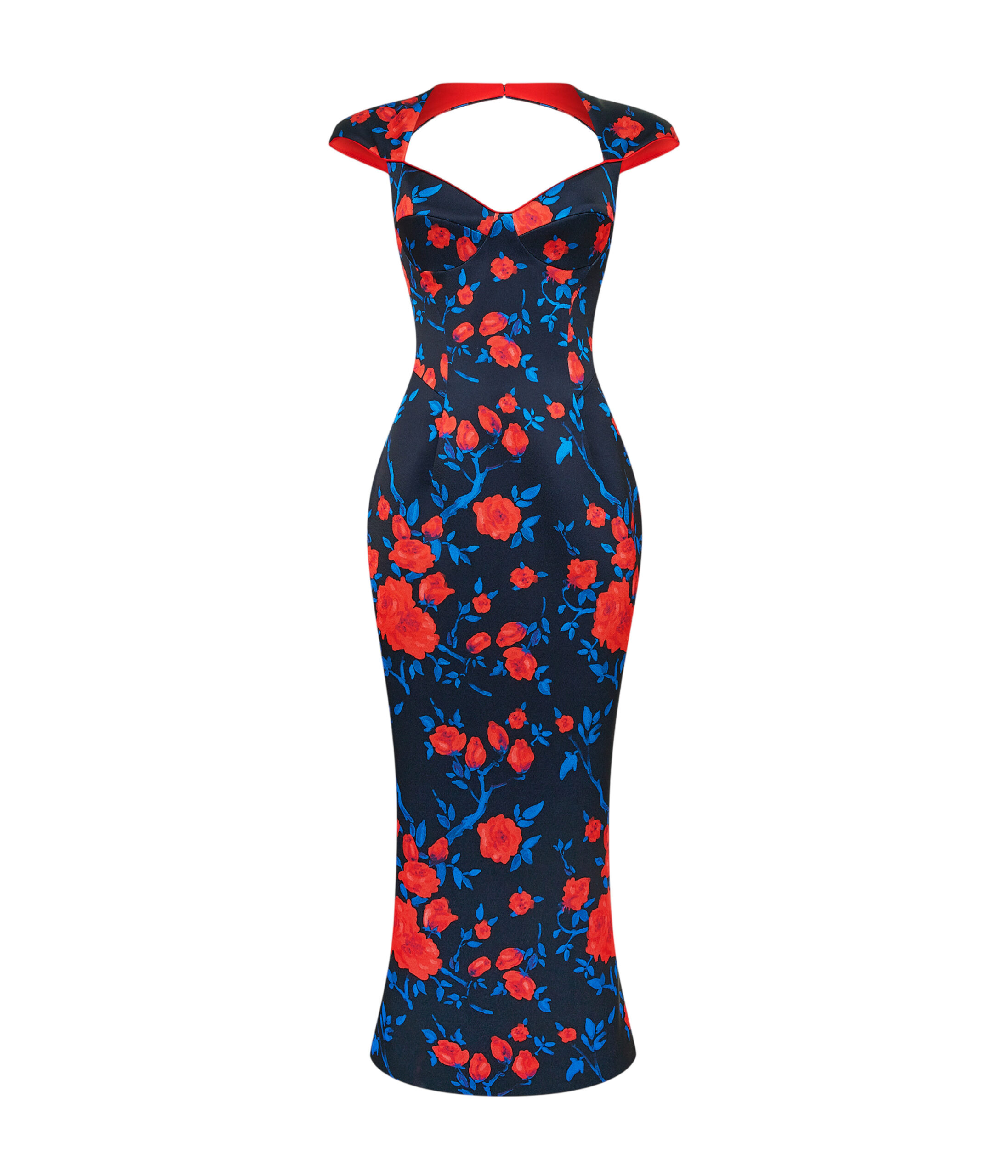 Floral Satin Midi Dress in Blue