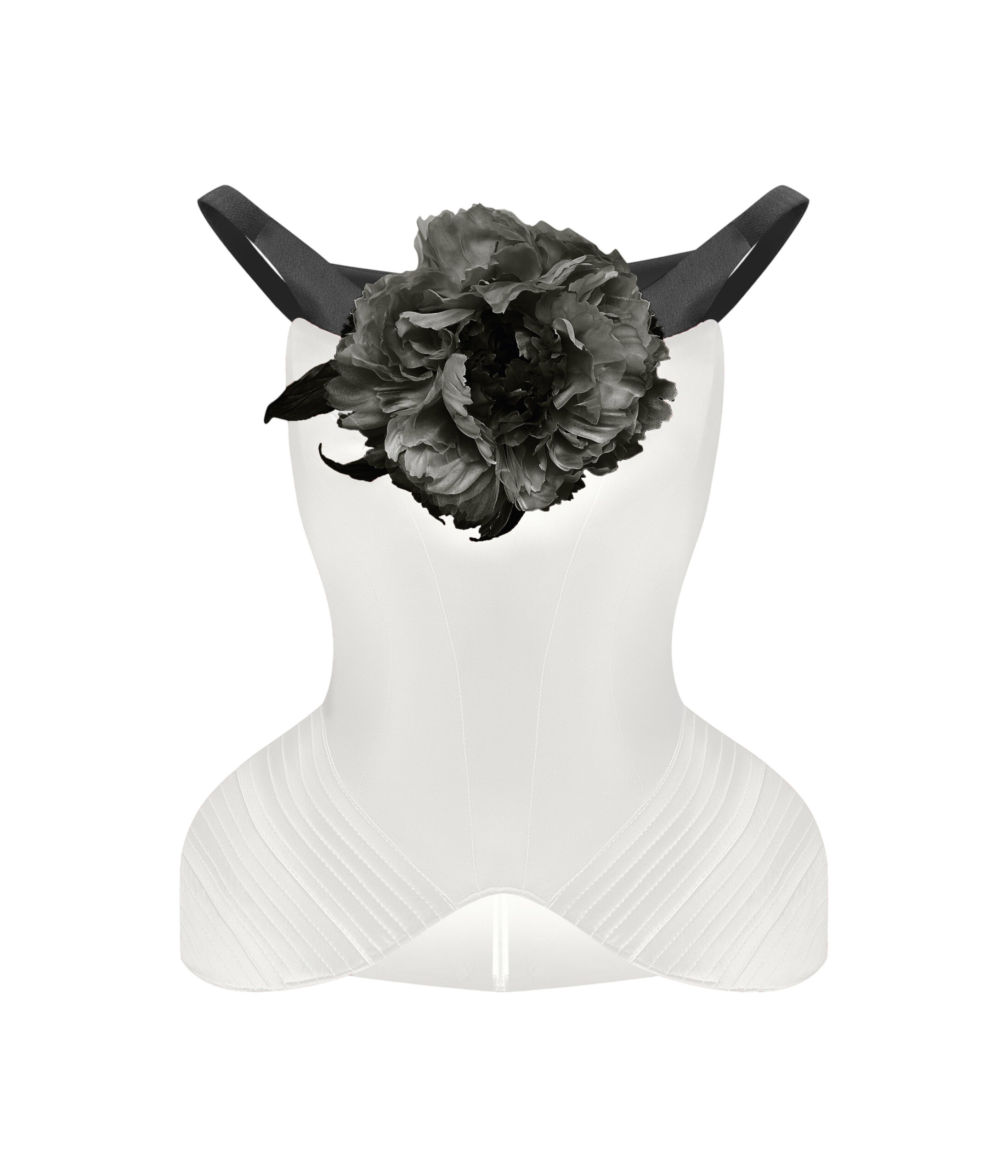 Off-the-Shoulder Satin Corset Top with Sculpted Hip Panniers in White and Black