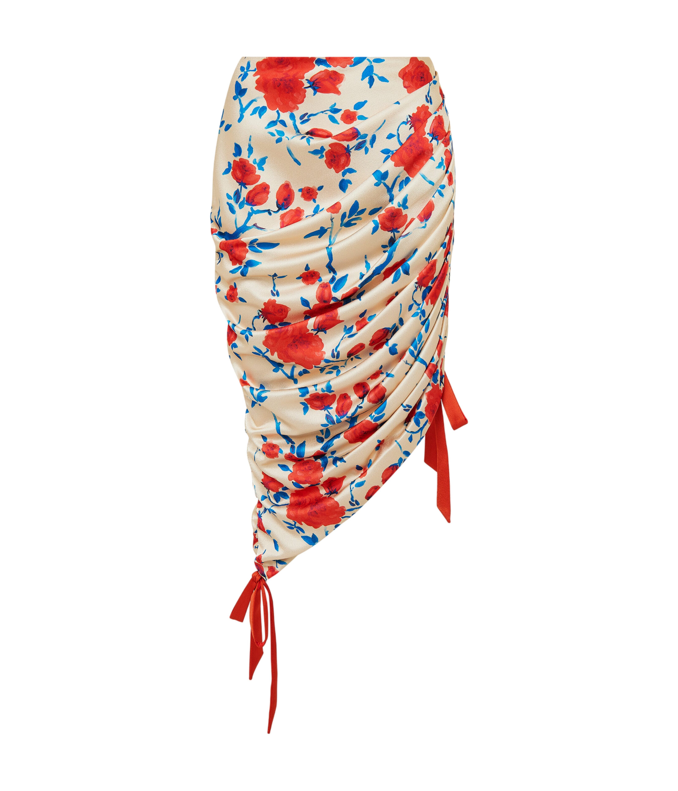 Printed Crepe Satin Draped Skirt in Beige