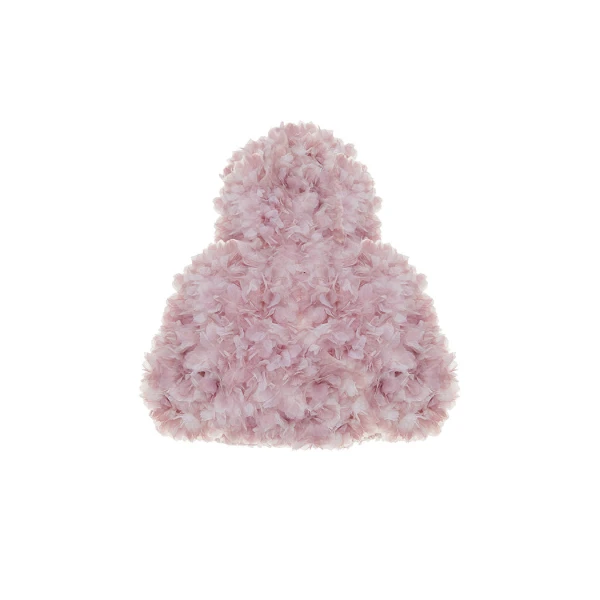 Rasario Cropped Hooded Cape with a Floral Trim in Light Pink, view 2