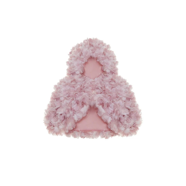 Rasario Cropped Hooded Cape with a Floral Trim in Light Pink