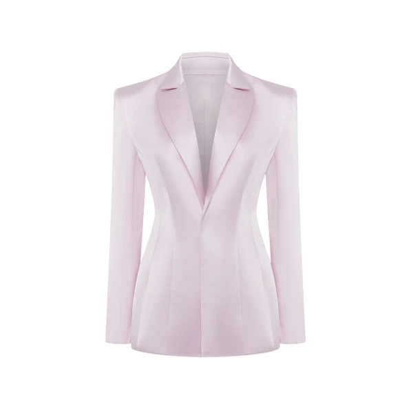 Rasario Single-Breasted Satin Jacket in Light Pink