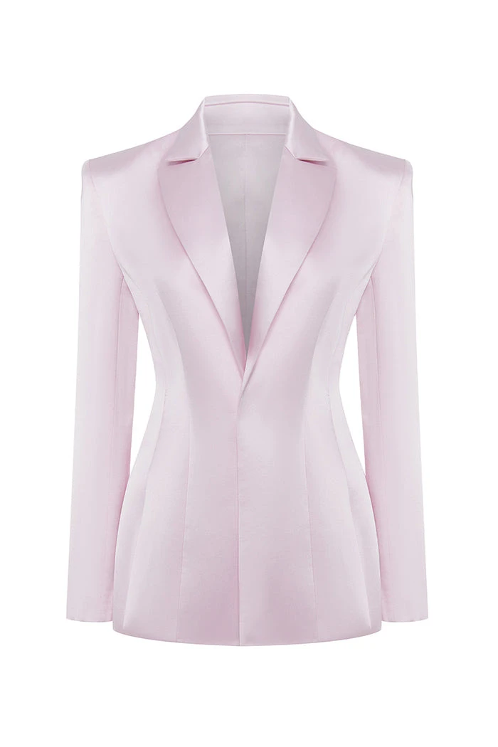 Single-Breasted Satin Jacket in Light Pink