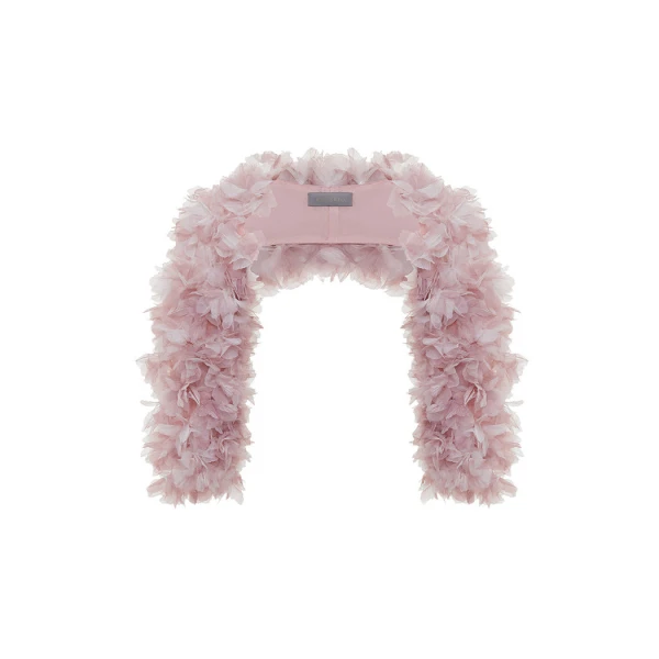 Rasario Voluminous Bolero with a Floral Trim in Light Pink